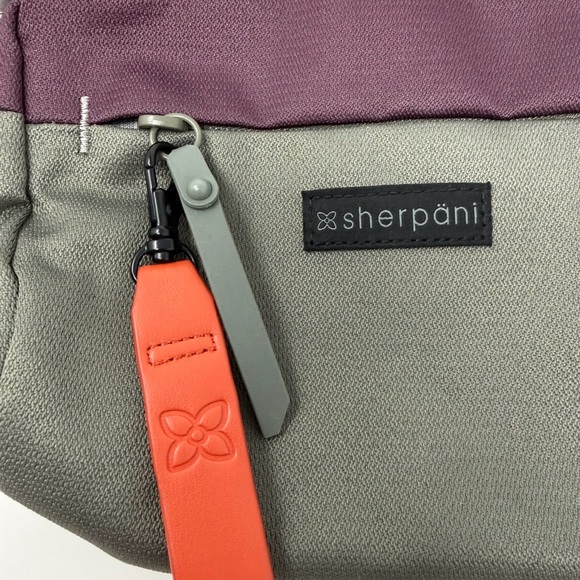 Sherpani Greenish Gray Purple Colorblock Crossbody Bag Logo Zipper Bag Charm - Picture 4 of 12